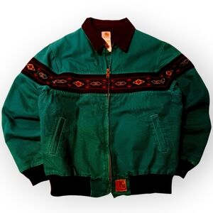 1999 Carhartt Aztec J77AQU Teal and Black Patterned Bomber Jacket - XL